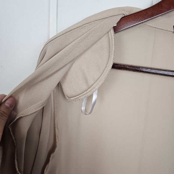 Le Bos Tan Sheer Open Face Long Formal Cardigan Satin Trim Plus Size 14 - Picture 4 of 6